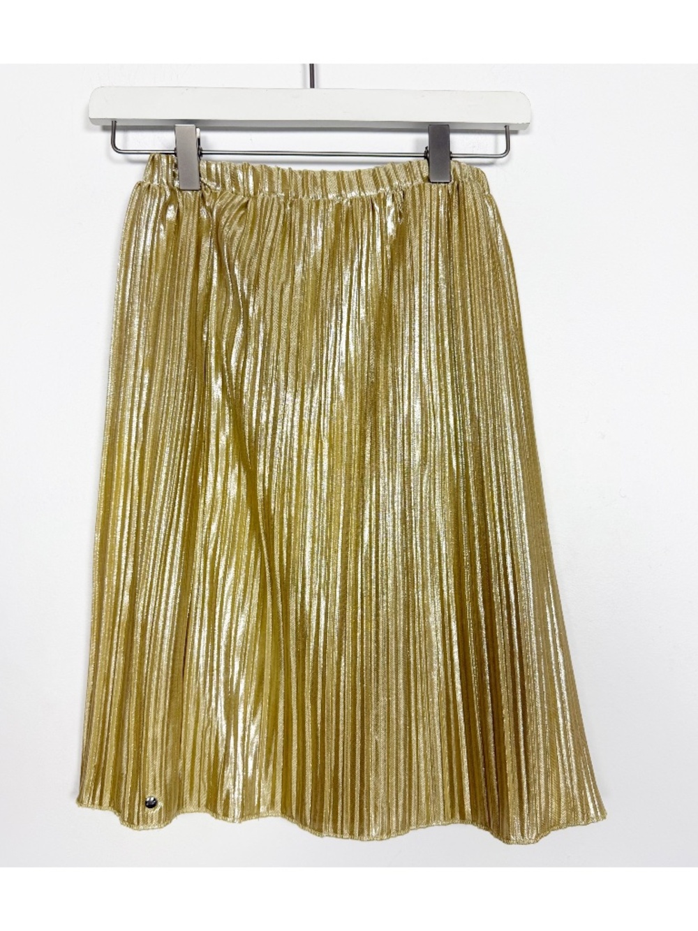 Diesel Pleated Skirt Size 4 Shiny Gold Elastic Waist Y2K RARE